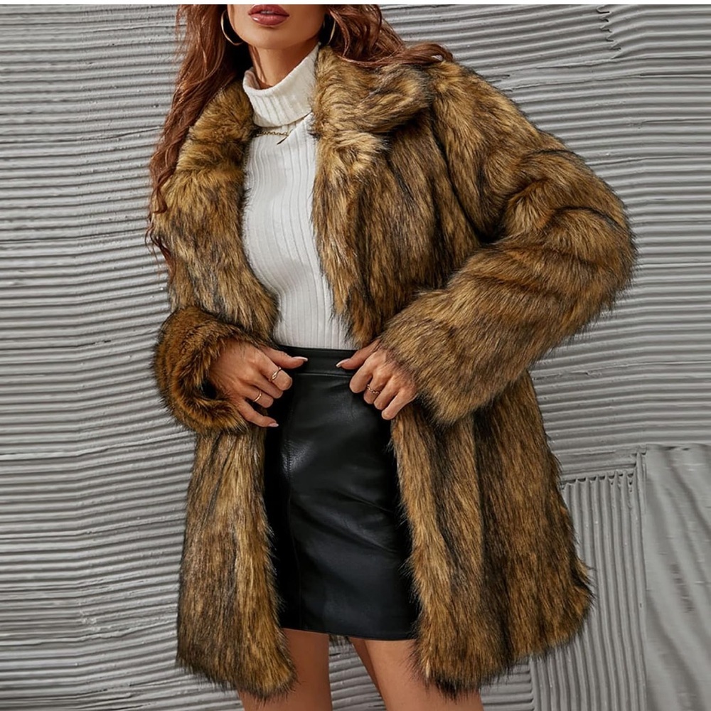 Forever 21 Brown Faux Fur Long Coat - Picture 4 of 7
